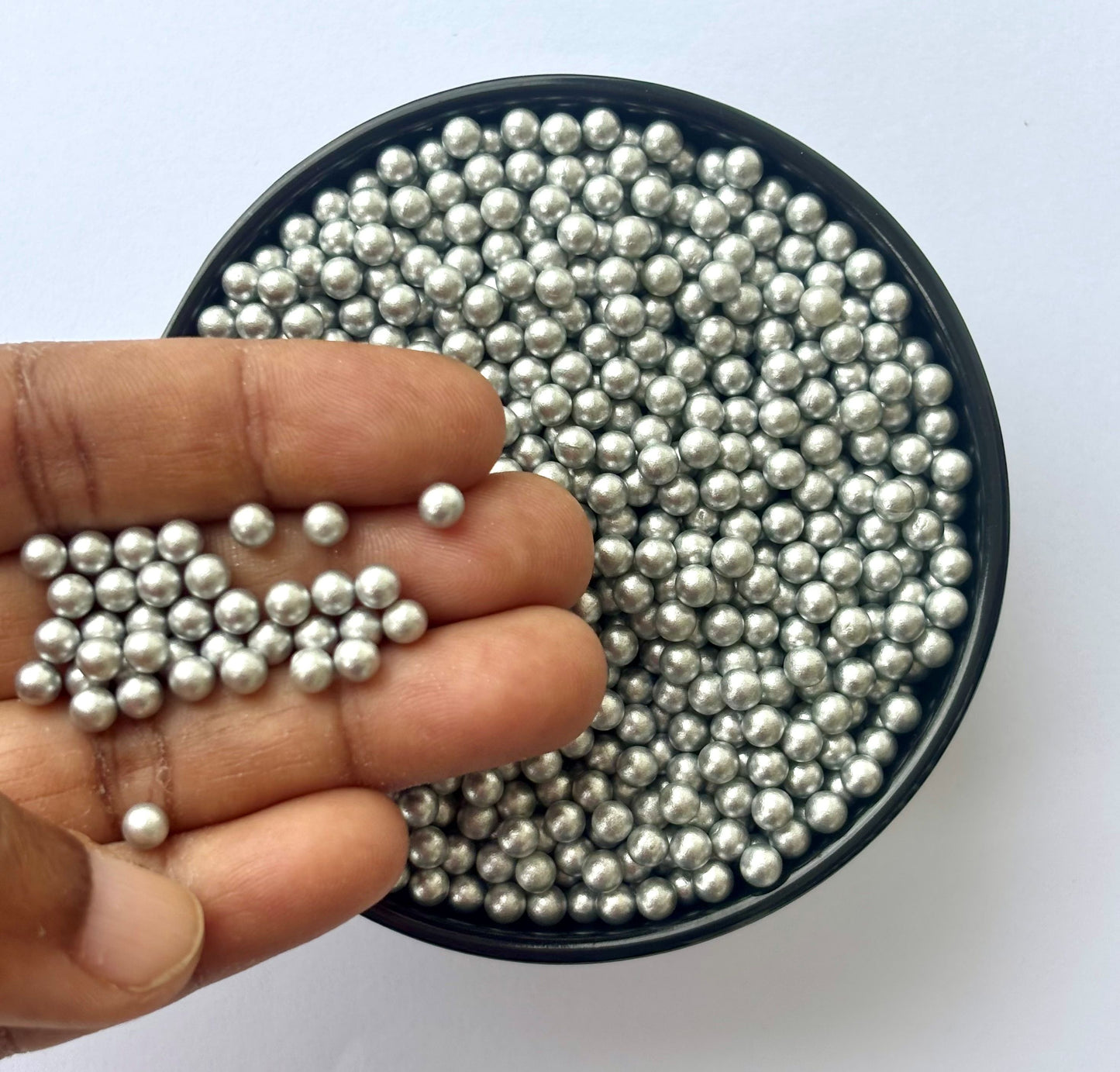 Silver Metallic Round Decoration Beads - Non-Hole Craft and Filler Supplies