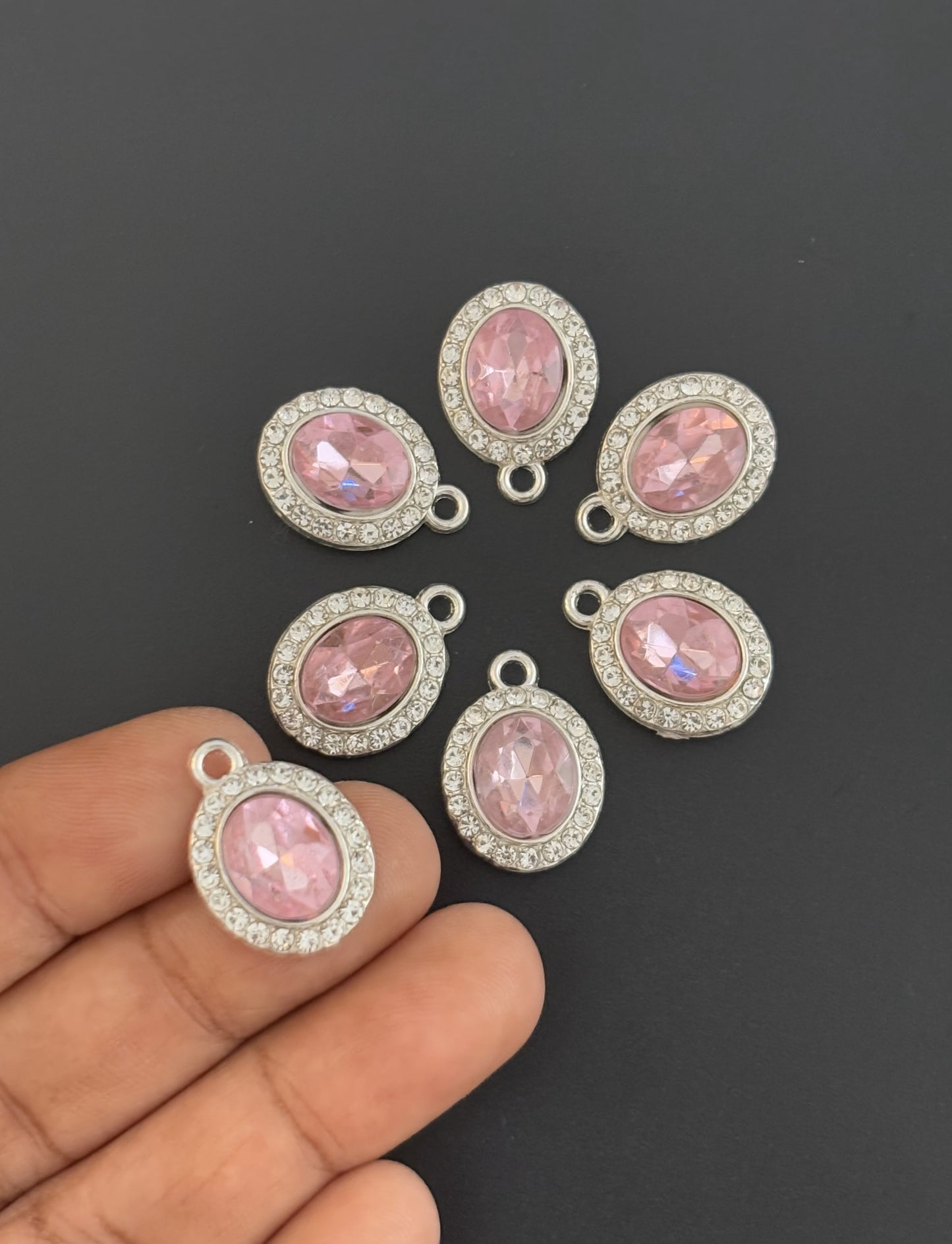 Two Pieces Pink Oval Rhinestone Charm