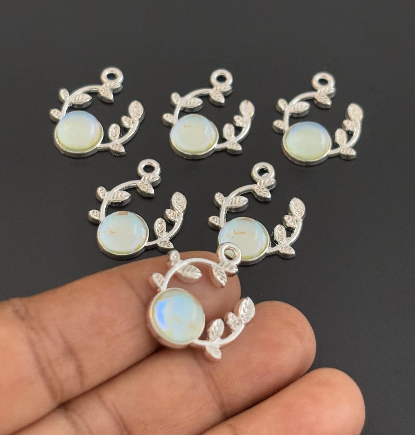 Two Pieces Opal Leaf Branch Charm