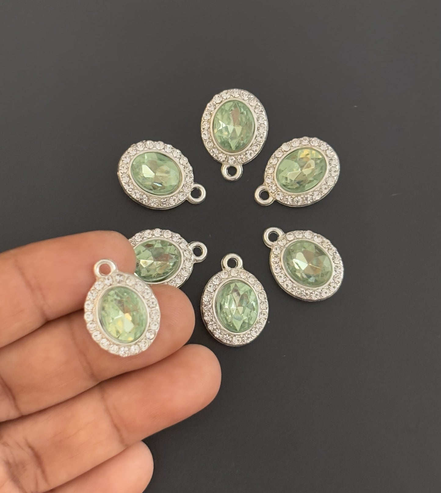 Two Pieces Green Oval Rhinestone Charm