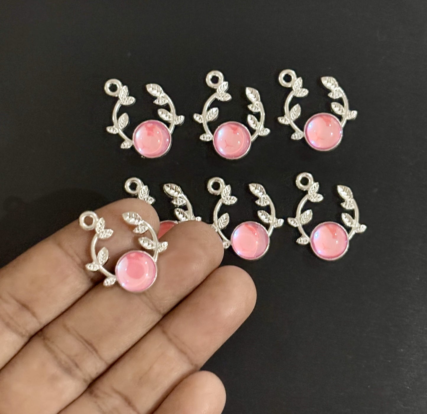 Two Pieces Pink Opal Leaf Branch Charm