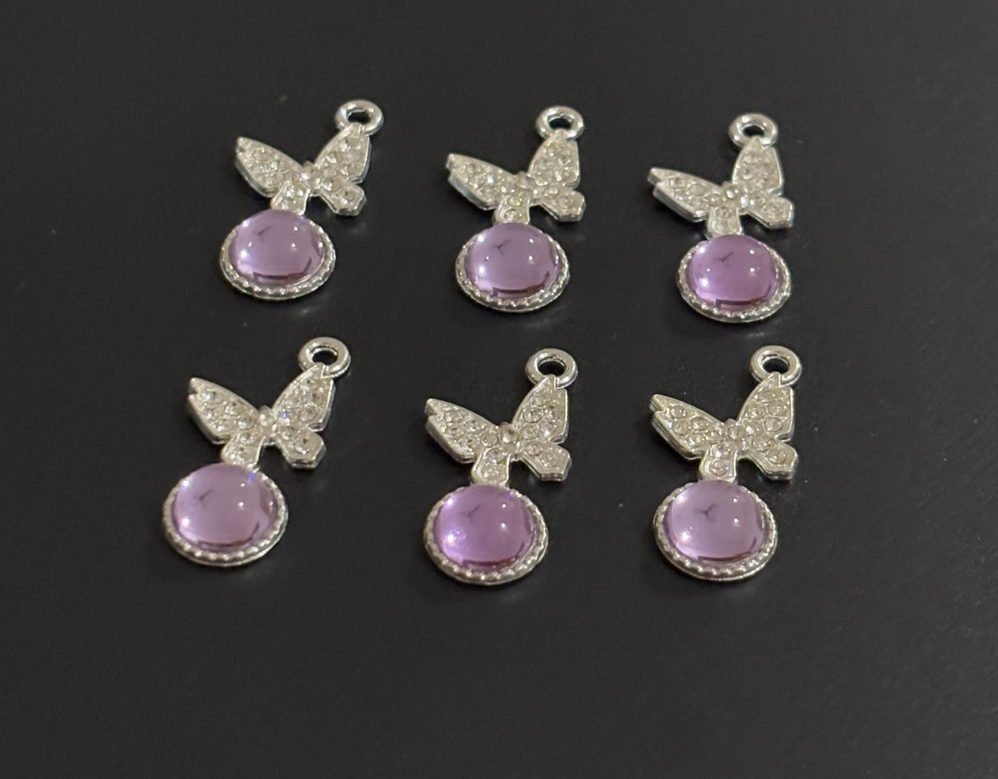 Two Pieces Lavender Crystal Butterfly Charms