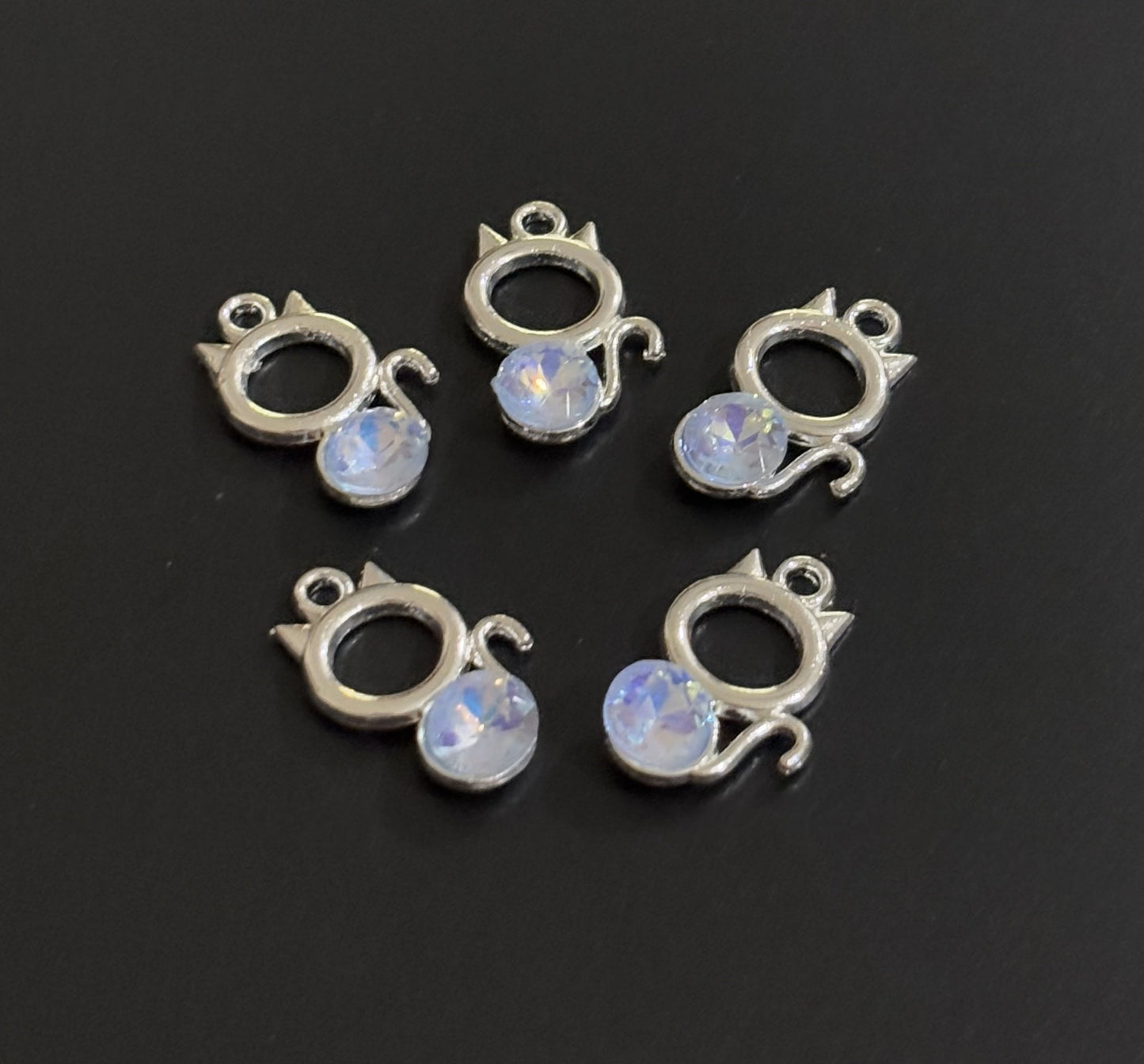 Two Pieces Blue Crystal Cat Charms