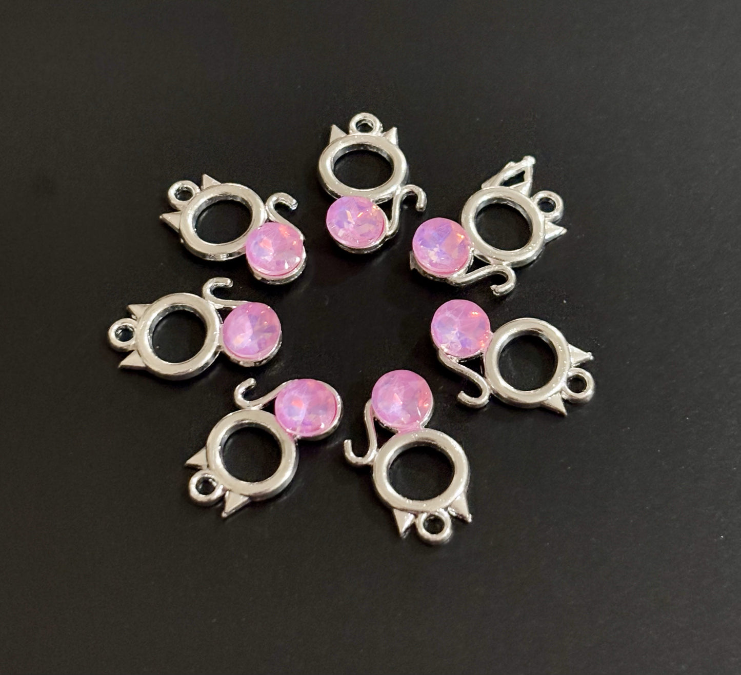 Two Pieces Dark Pink Crystal Cat Charms