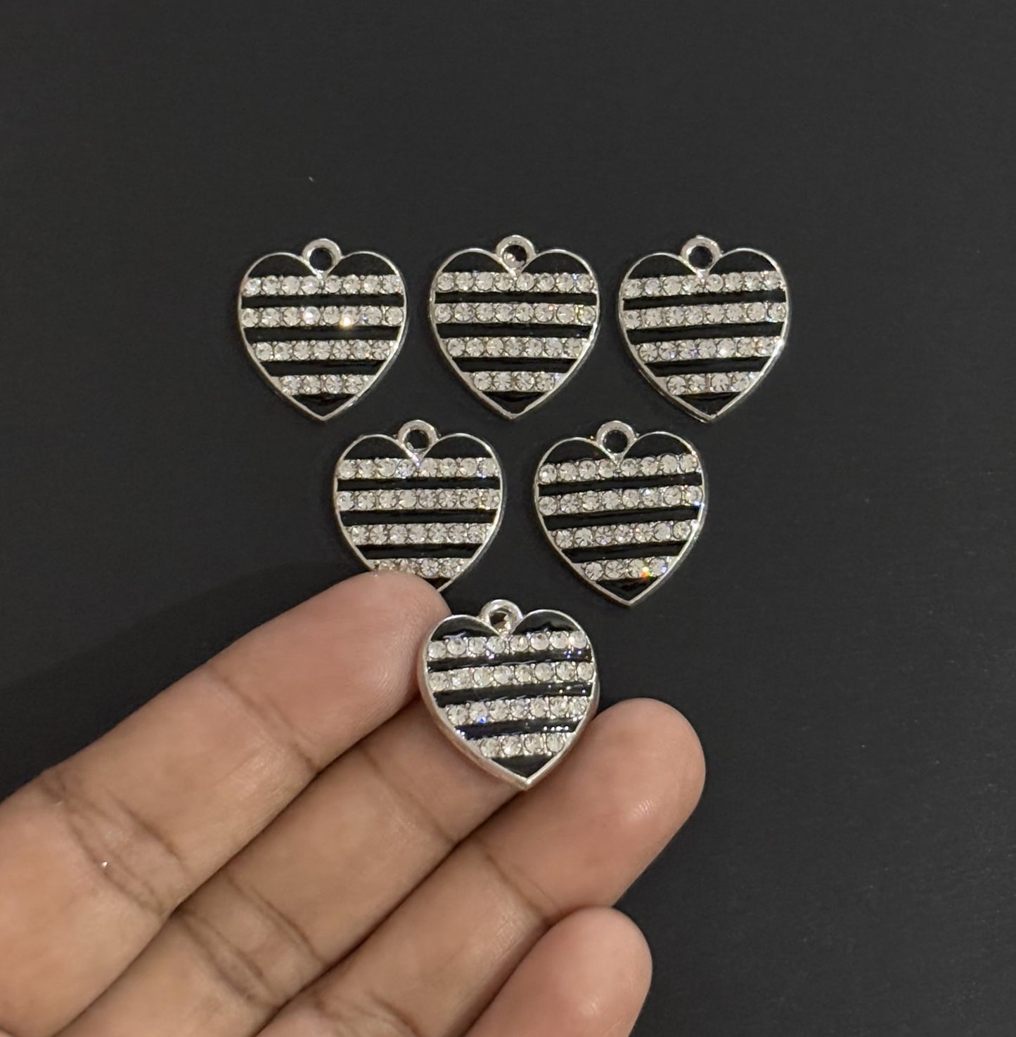 Two Pieces Striped Rhinestone Heart Charms