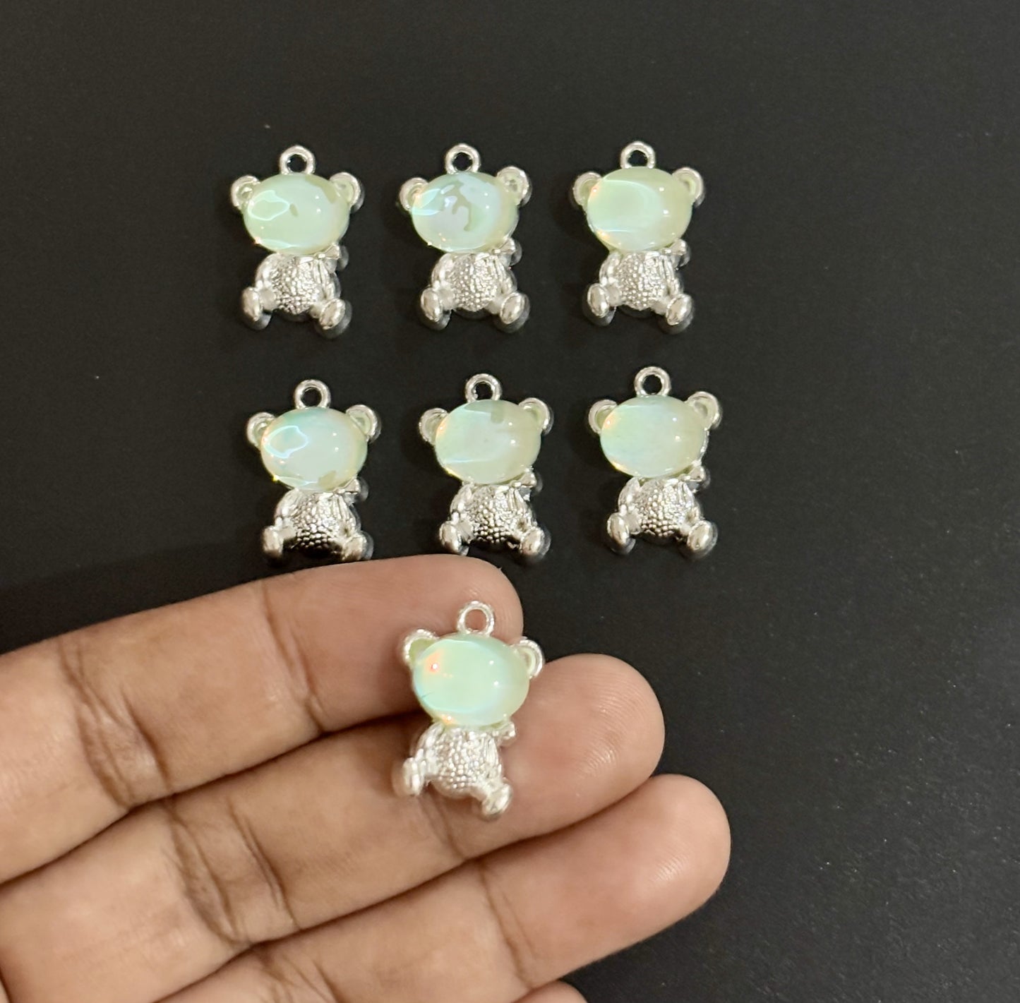 Two Pieces Light Green Teddy Bear Charms