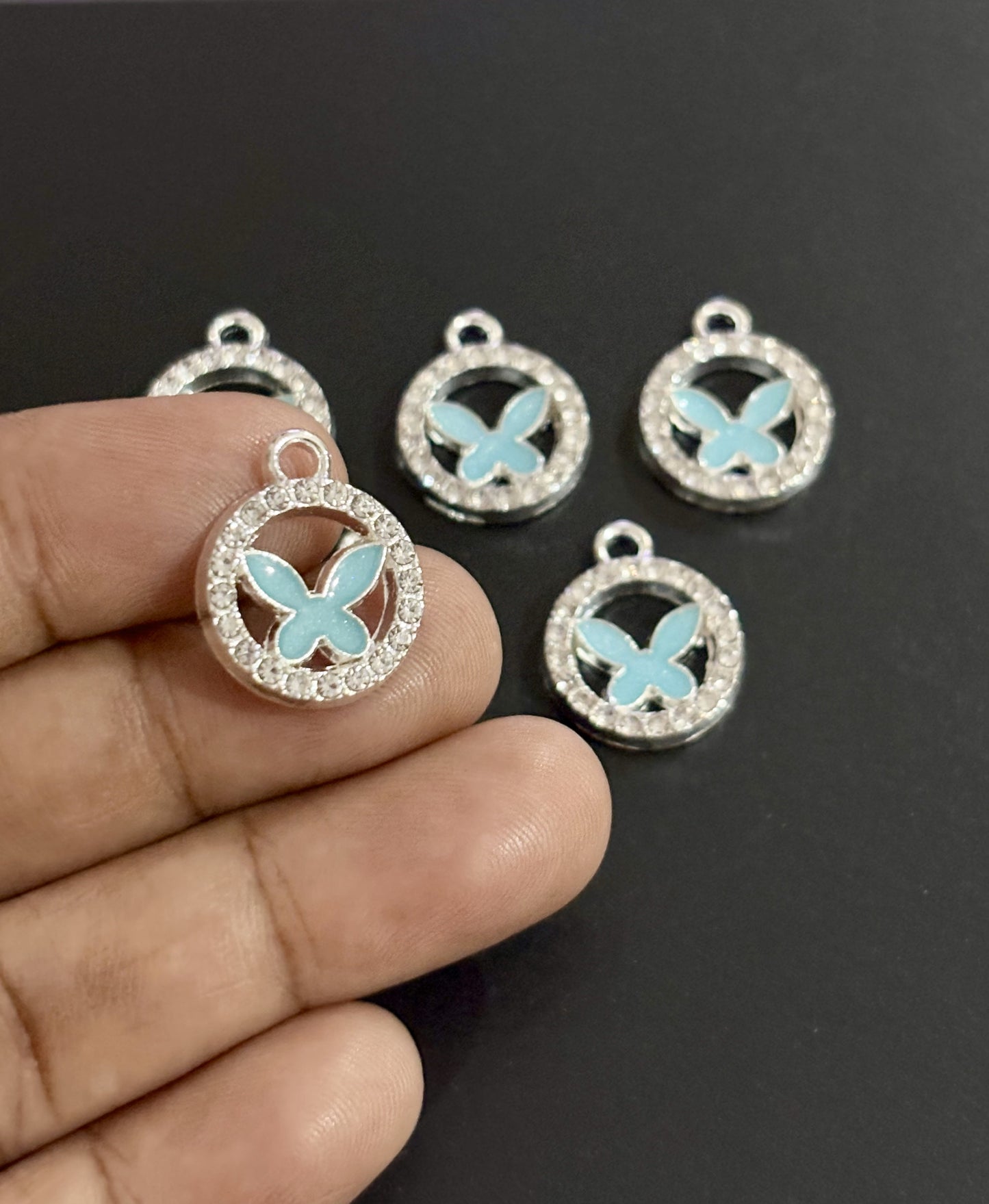 Two Pieces Blue Butterfly Circle Charms