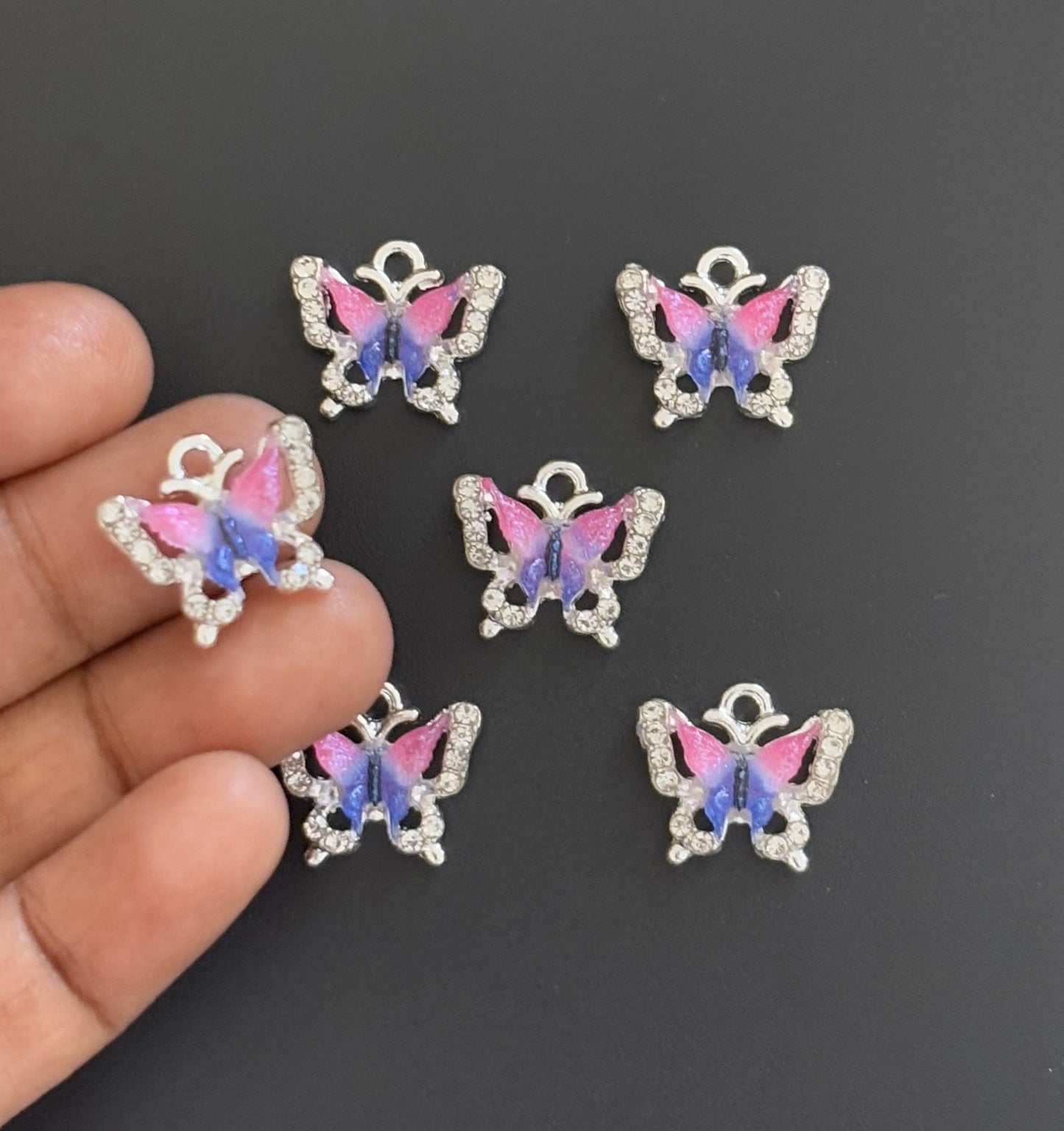 Two Pieces Pink and Blue Gradient Butterfly Charms