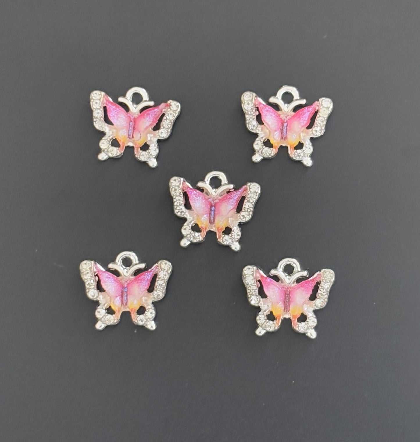 Two Pieces Pink and Orange Gradient Butterfly Charms