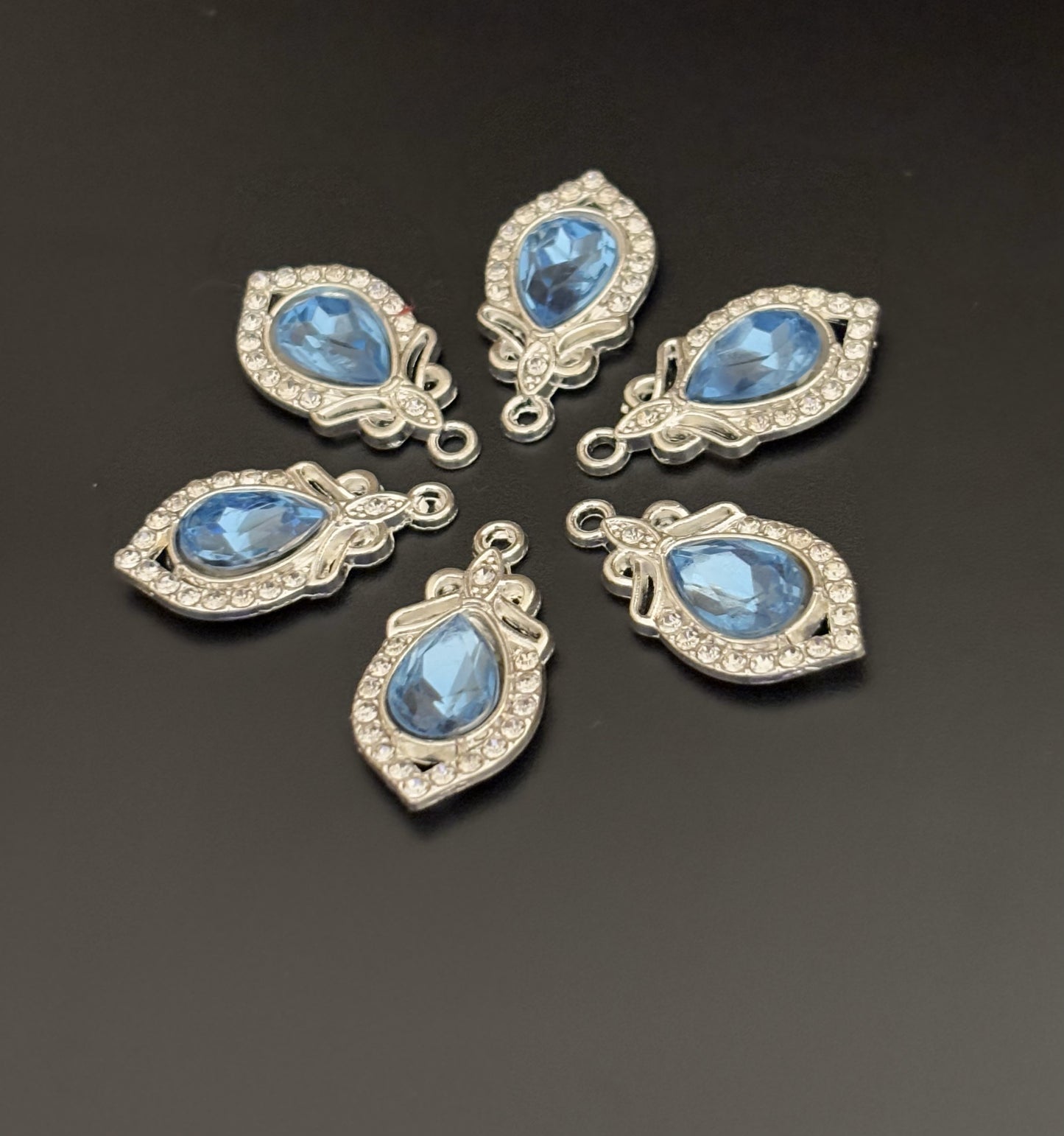 Two Pieces Teardrop Blue Crystal Charms