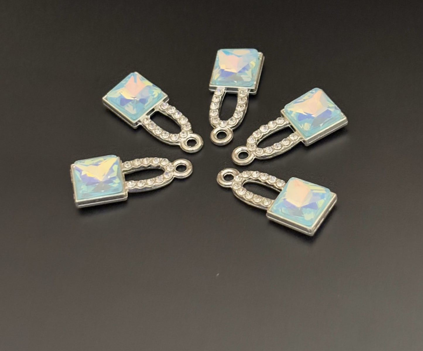 Two Pieces Iridescent Blue Lock Charms