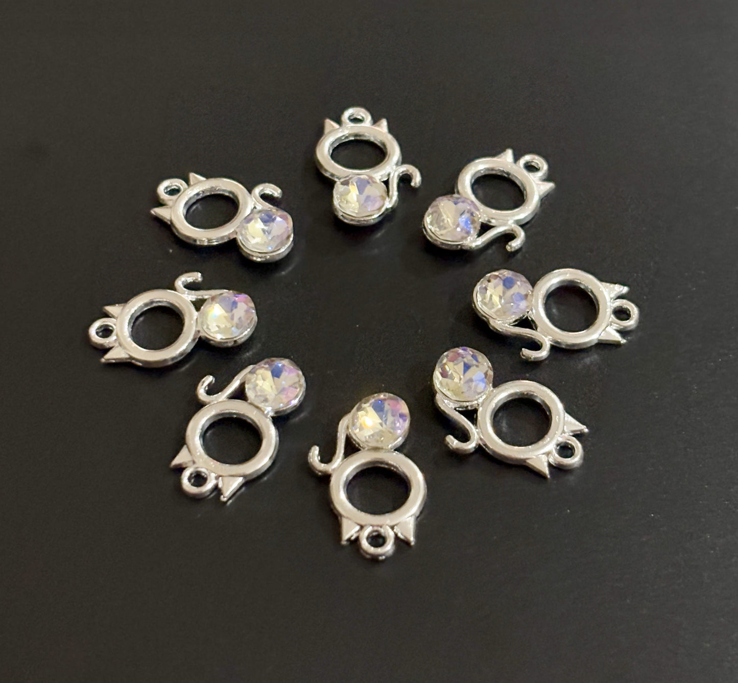 Two Pieces White Crystal Cat Charms