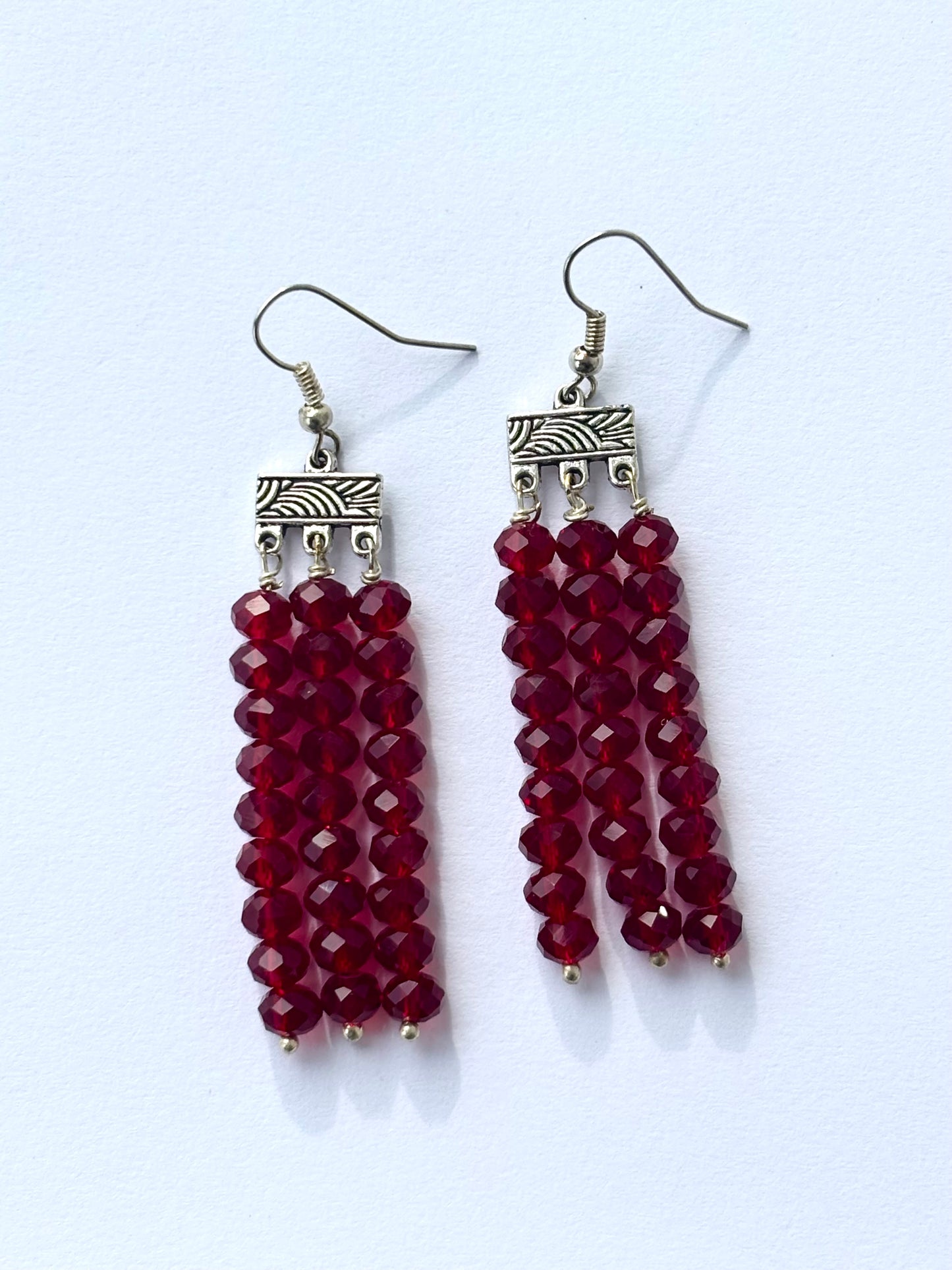 Handmade Ruby Red Crystal Fringe Earrings