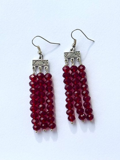 Handmade Ruby Red Crystal Fringe Earrings