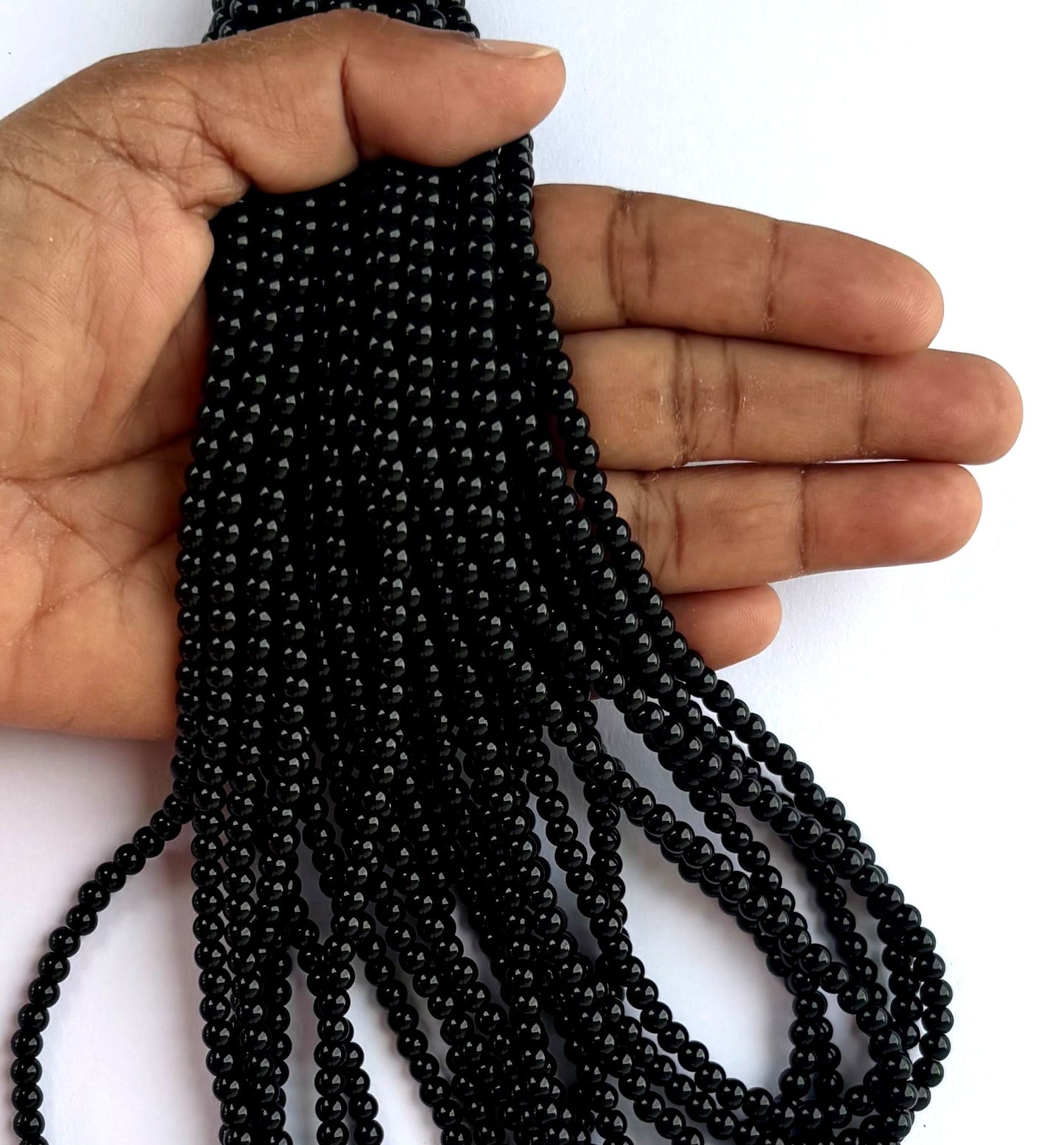 High Shine Monalisa Black Round Beads 4MM