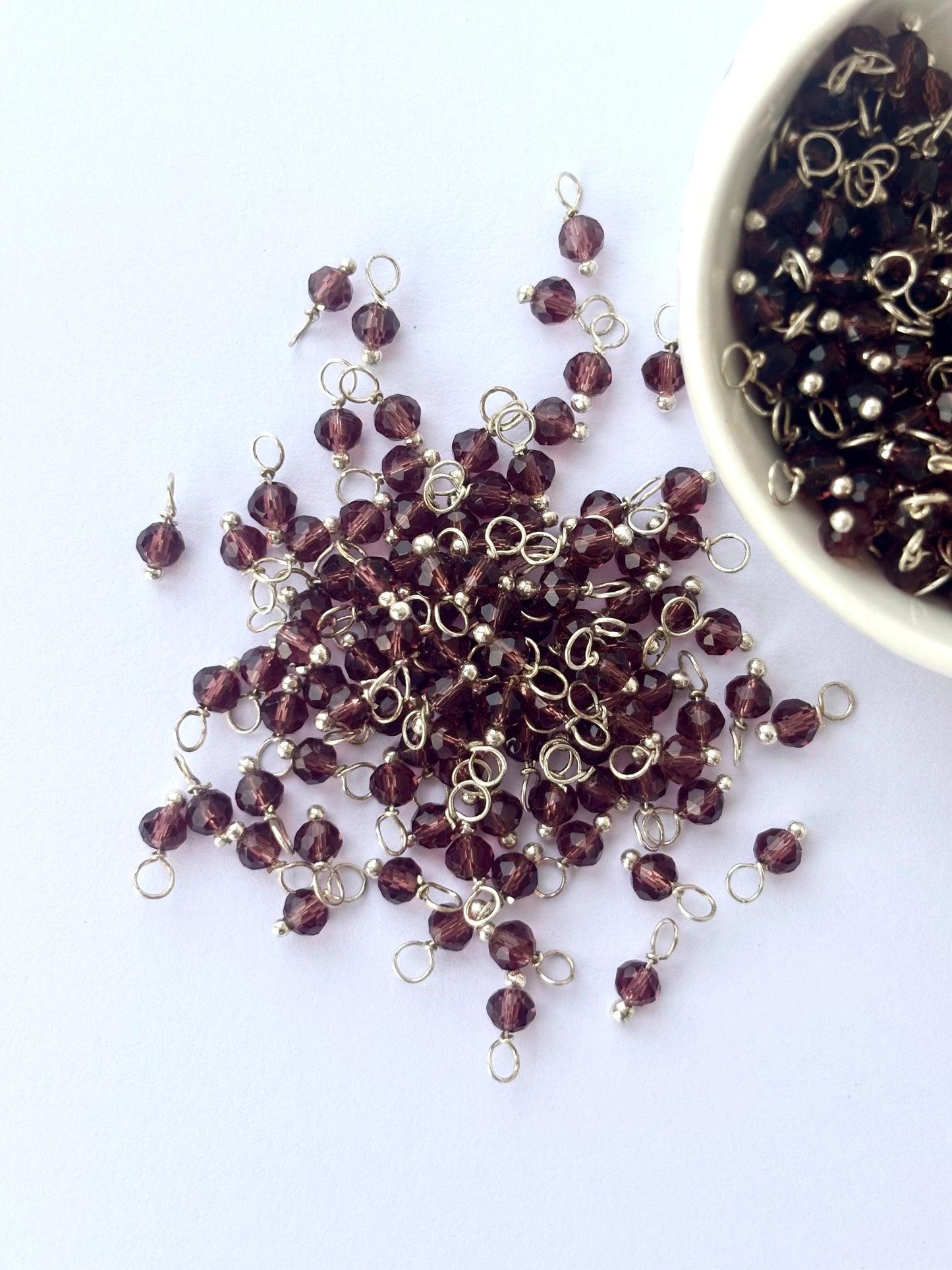 Faceted Burgundy Bead Charms with Silver Wire