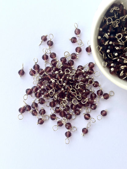 Faceted Burgundy Bead Charms with Silver Wire