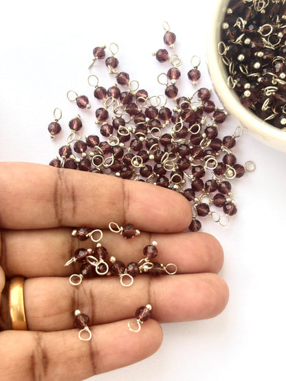 Faceted Burgundy Bead Charms with Silver Wire