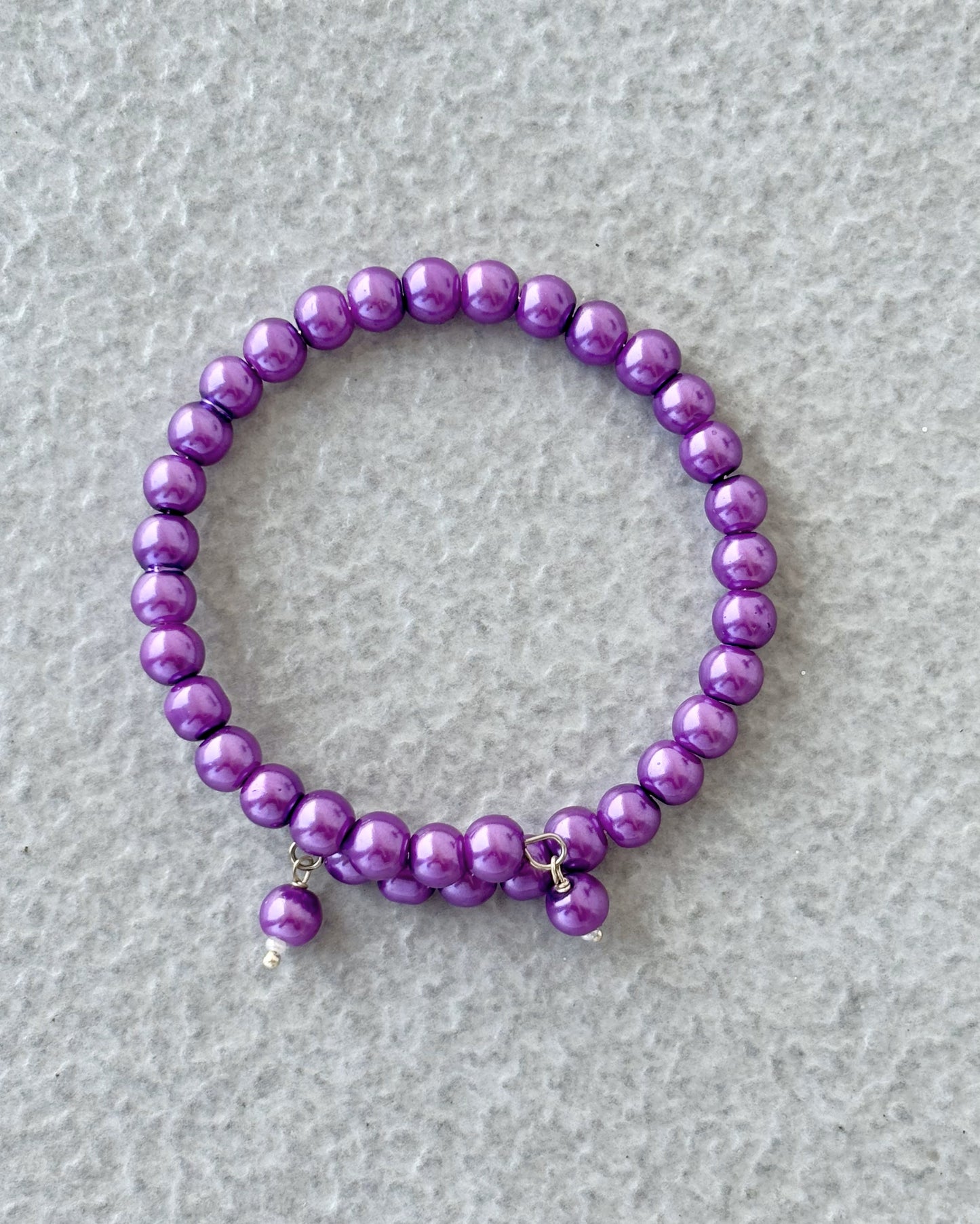 Vibrant Purple Pearl Memory Wire Bracelet