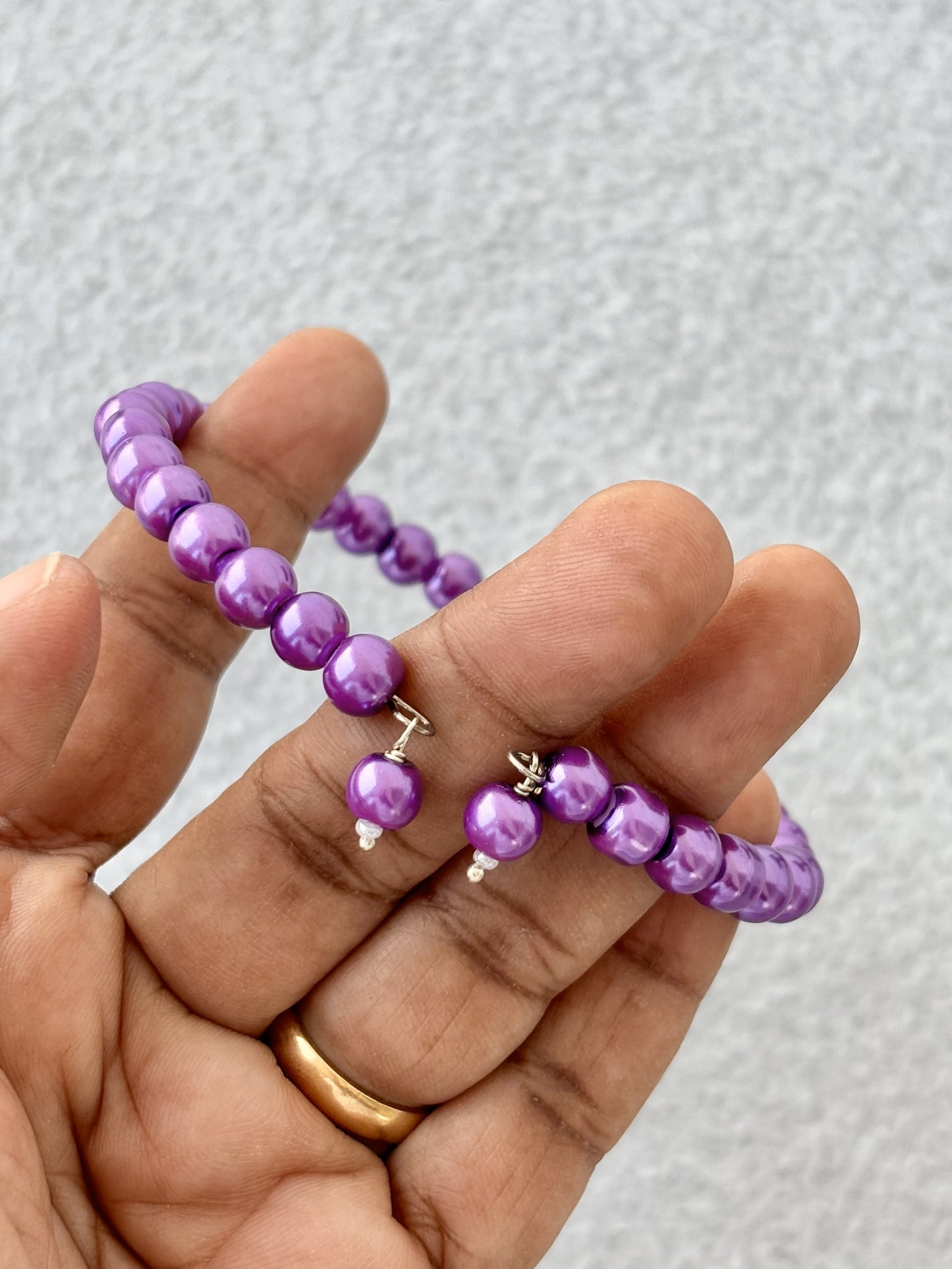 Vibrant Purple Pearl Memory Wire Bracelet