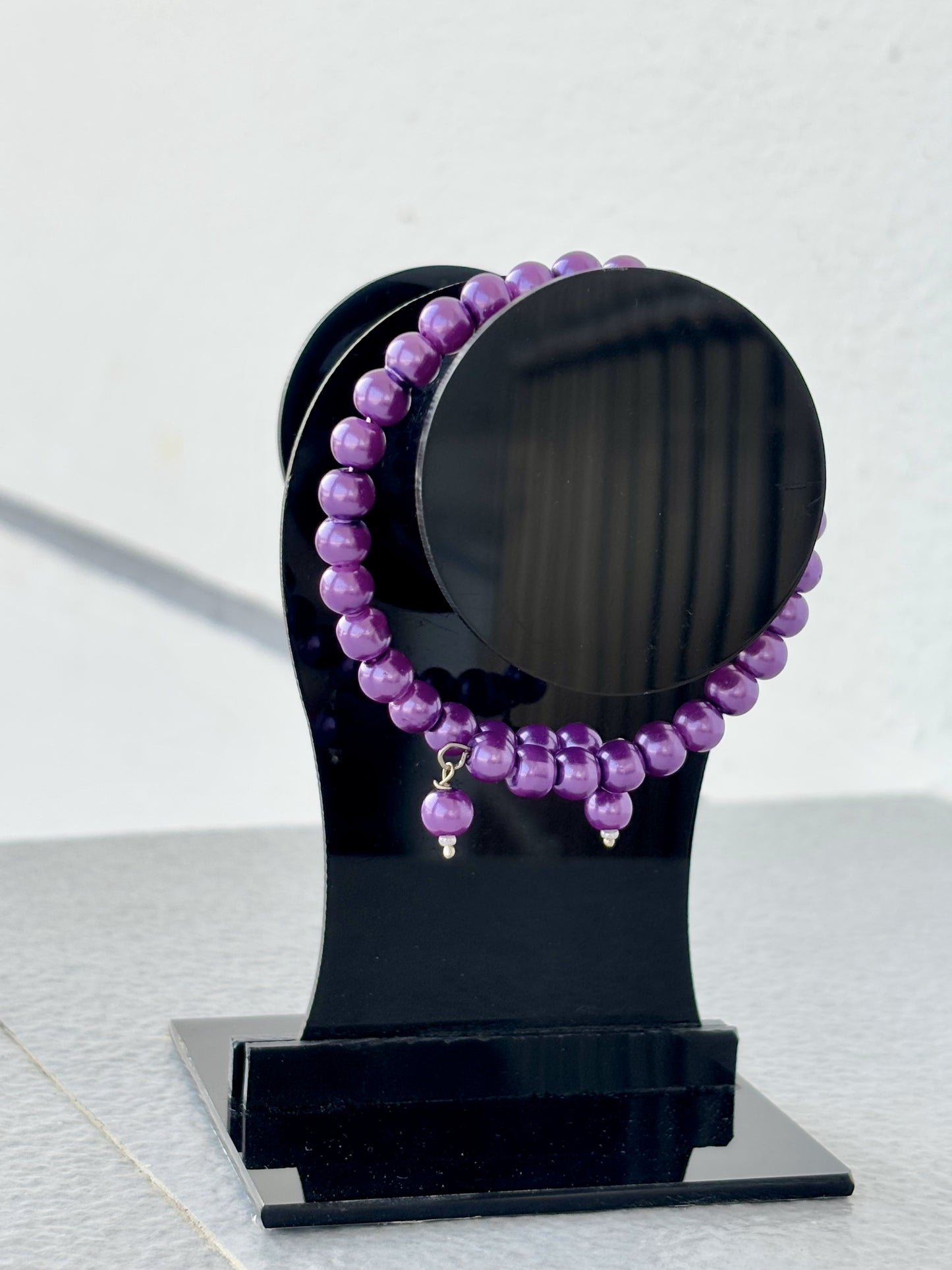 Vibrant Purple Pearl Memory Wire Bracelet