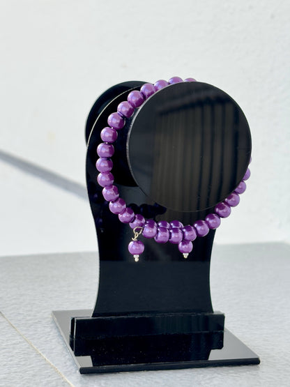 Vibrant Purple Pearl Memory Wire Bracelet