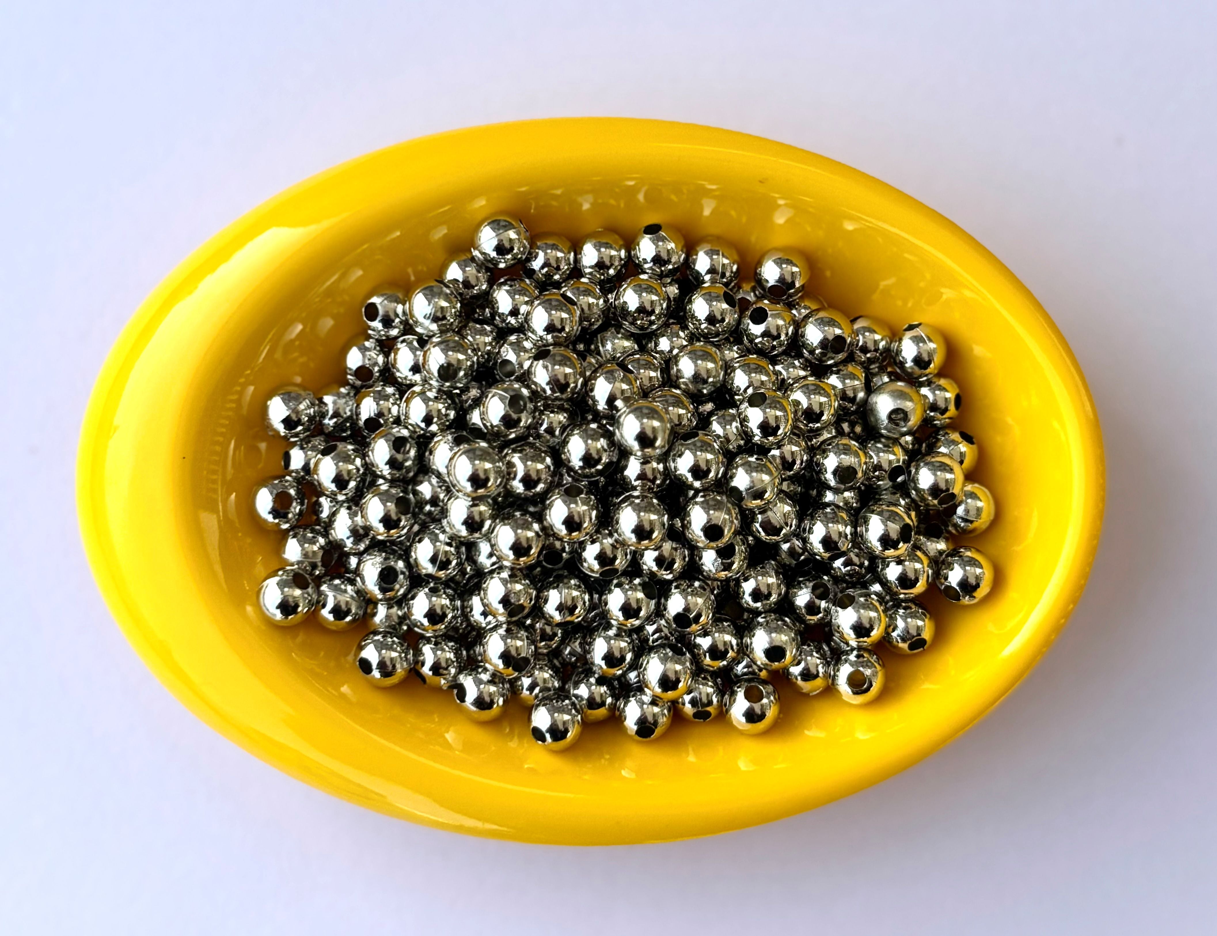 Lightweight Silver Tone CCB Round Beads 6MM