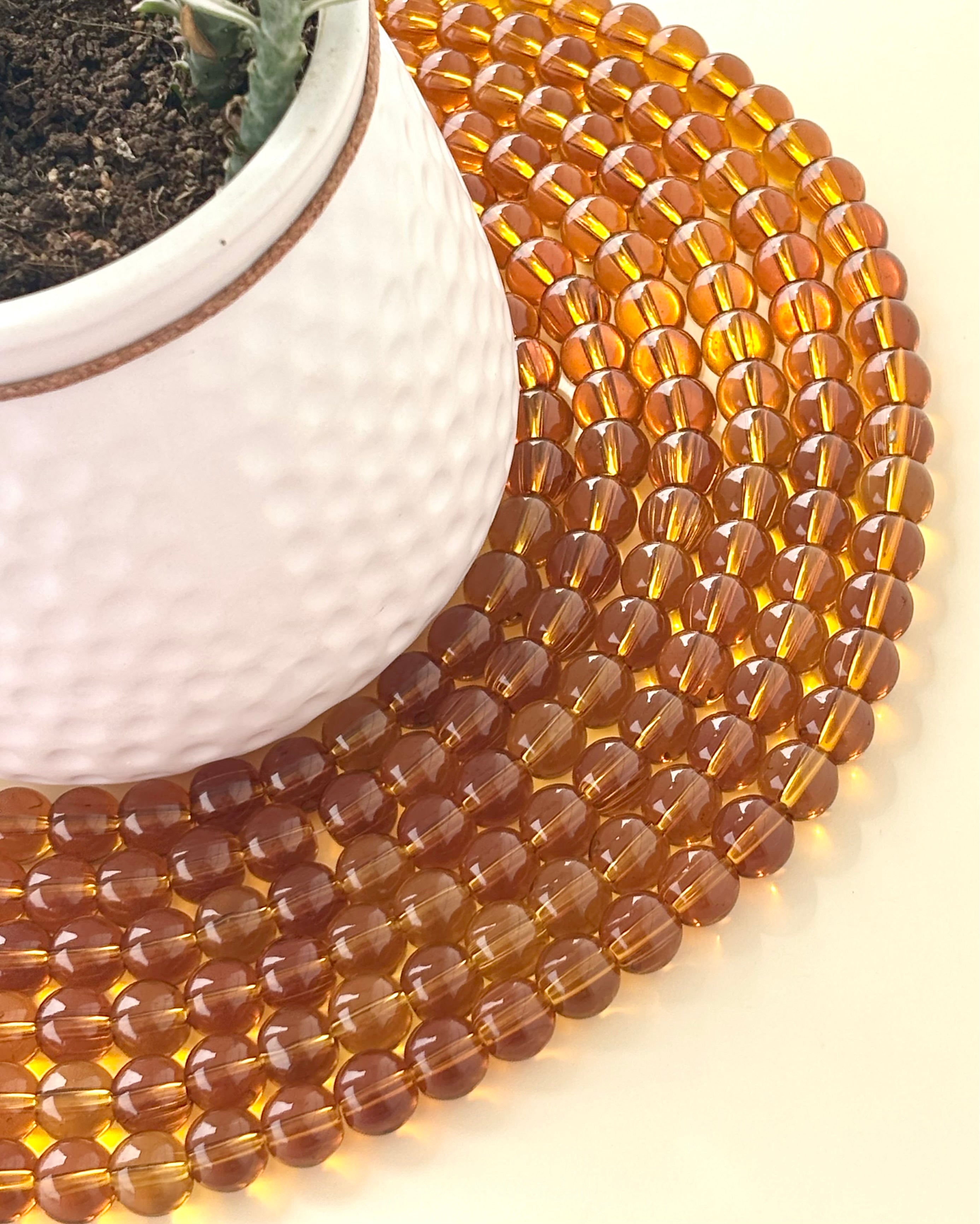 Amber Brown 8MM Glass Beads