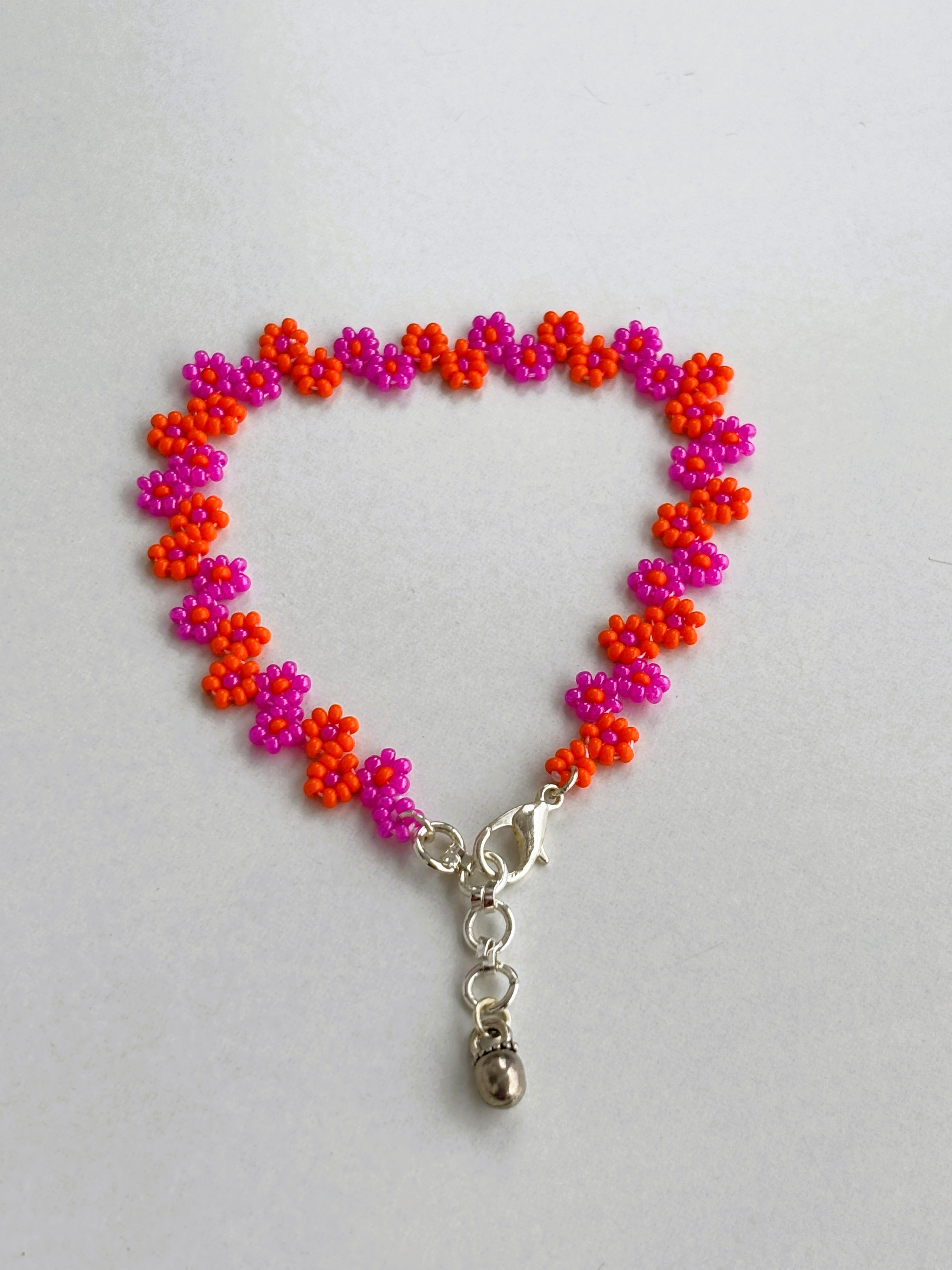 Handmade Pink and Orange Floral Beaded Bracelet