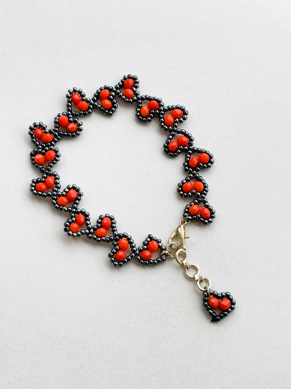Handmade Red Heart Beaded Bracelet