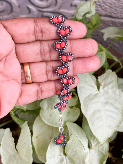 Handmade Red Heart Beaded Bracelet