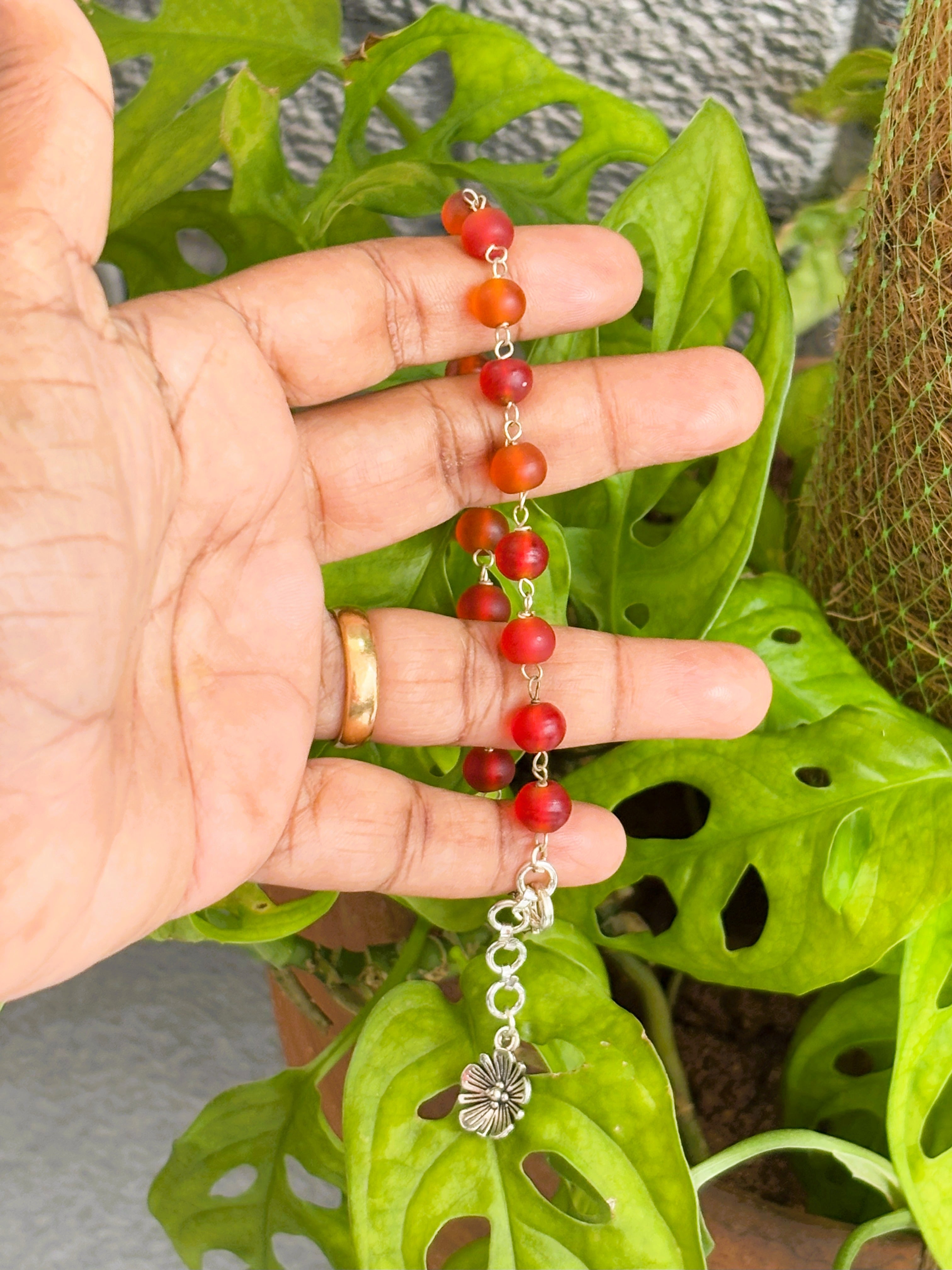 Red and Orange Frosted Glass Beaded Bracelet