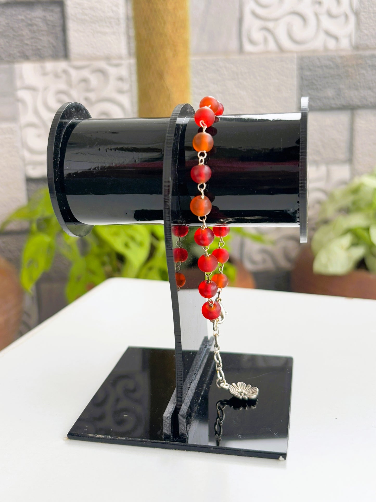 Red and Orange Frosted Glass Beaded Bracelet