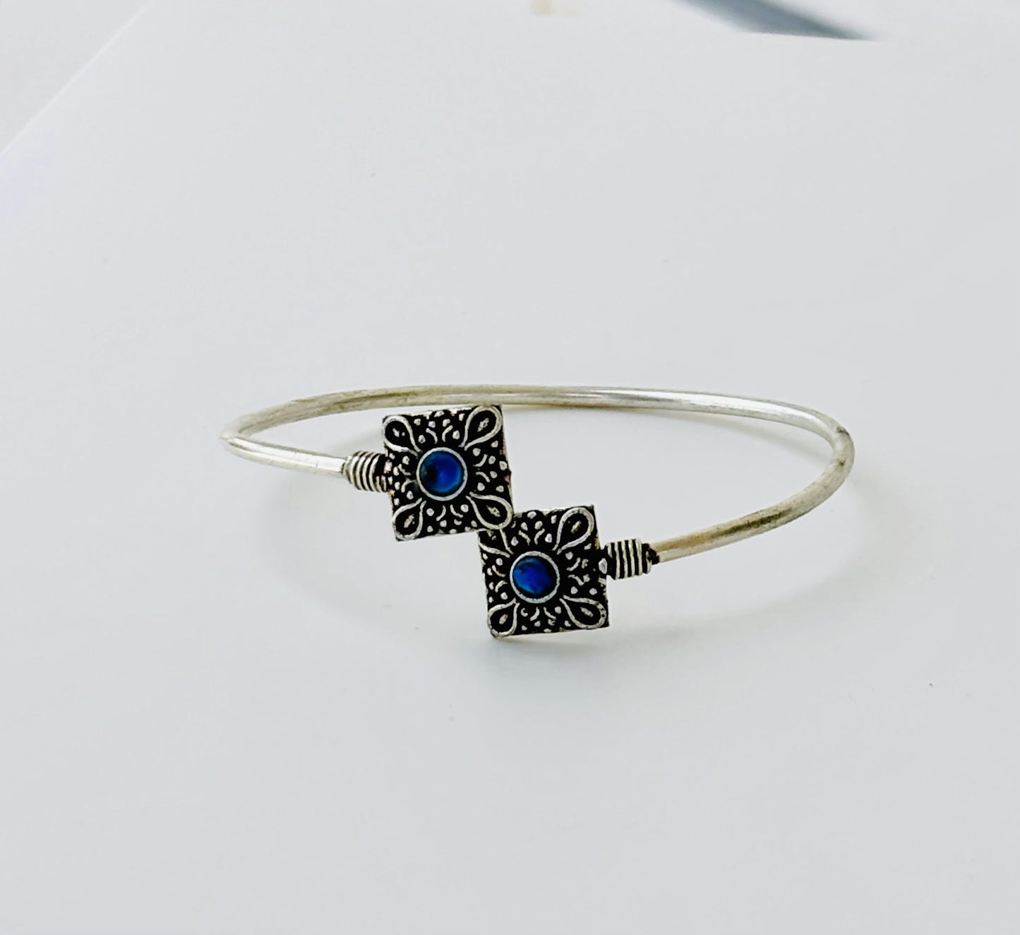 Oxidized Silver Bracelet with Blue Stone