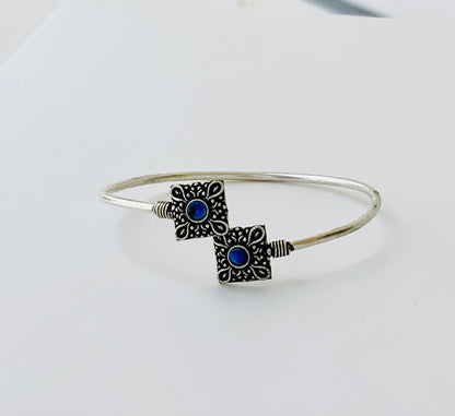 Oxidized Silver Bracelet with Blue Stone