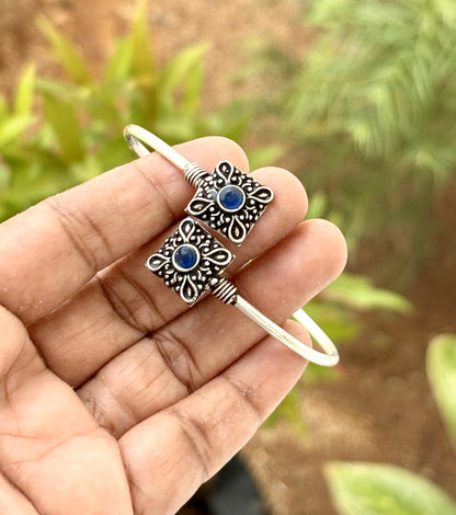 Oxidized Silver Bracelet with Blue Stone