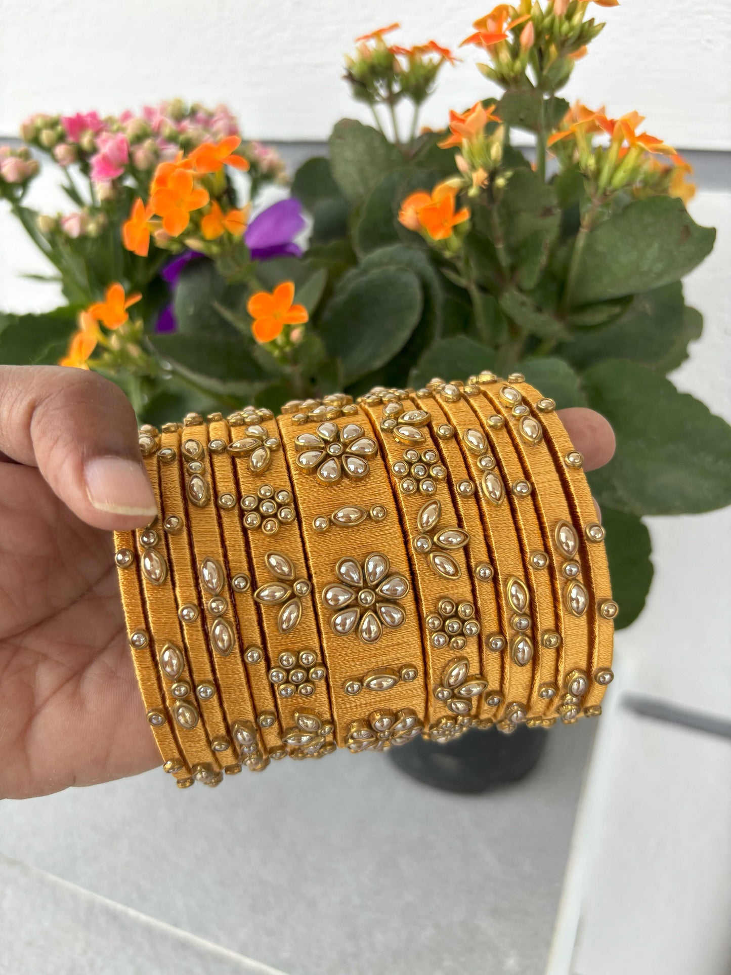 Handmade Mustard Yellow Silk Thread Bangle Set