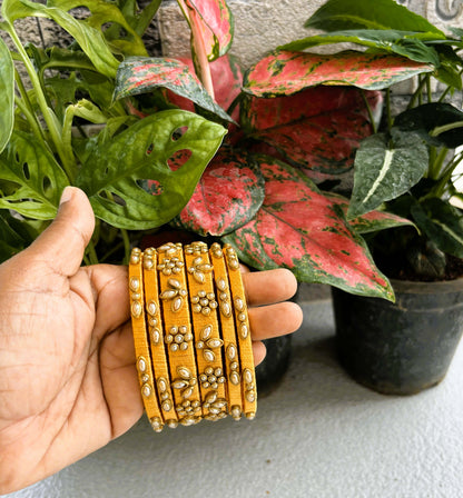 Handmade Mustard Yellow Silk Thread Bangle Set