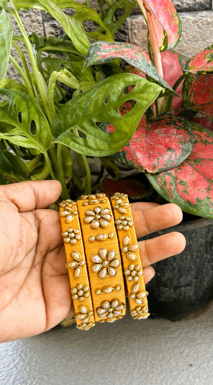 Handmade Mustard Yellow Silk Thread Bangle Set