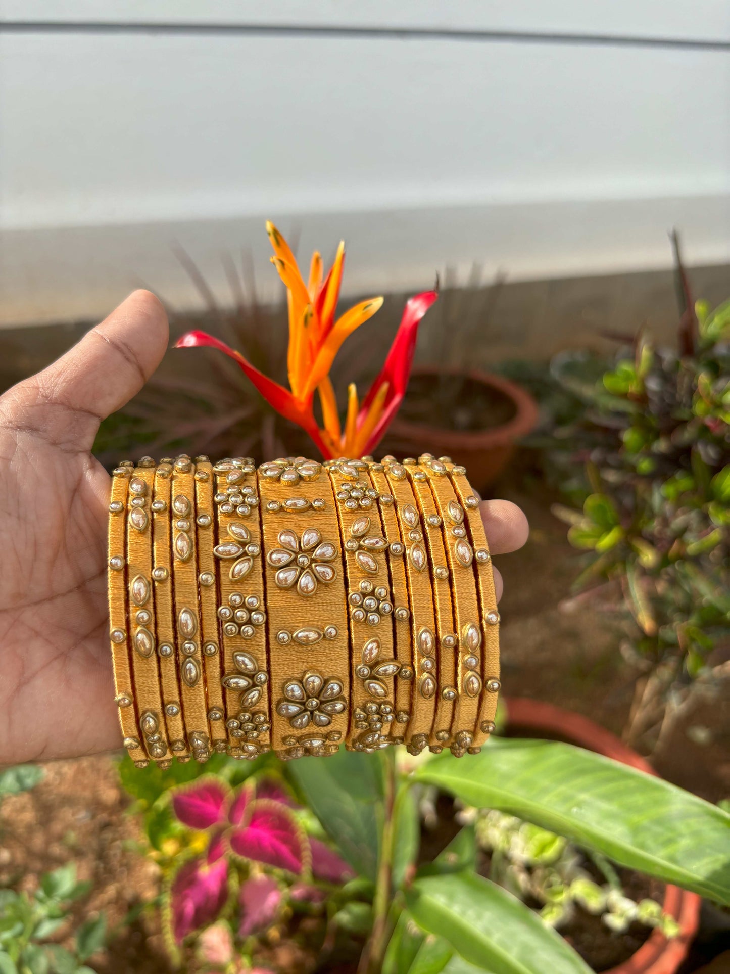 Handmade Mustard Yellow Silk Thread Bangle Set