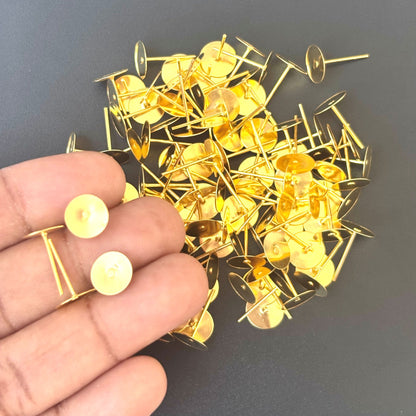 Flat Pad Earring Posts 8MM - Gold Tone Stud Earring Findings