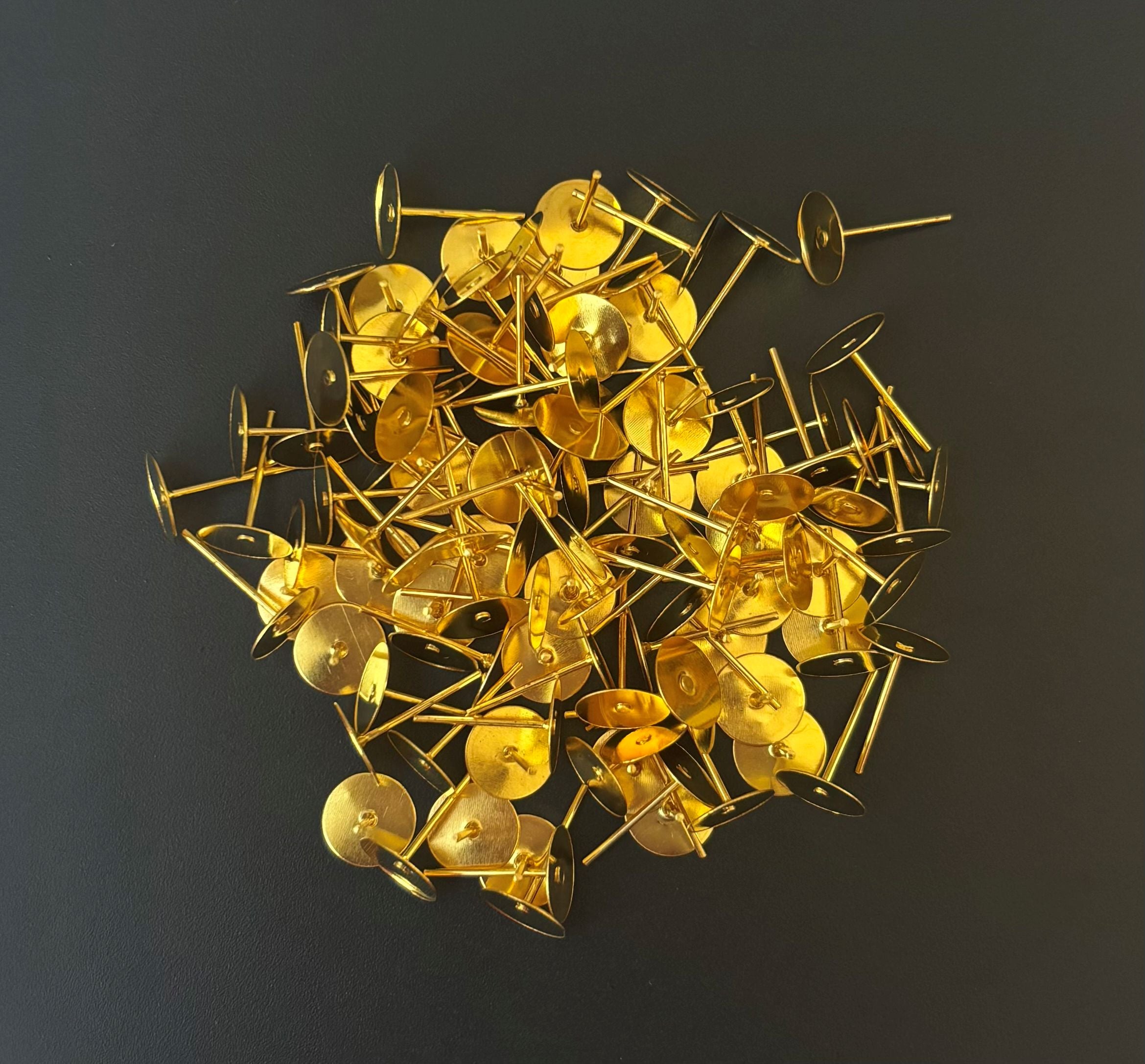 Flat Pad Earring Posts 8MM - Gold Tone Stud Earring Findings