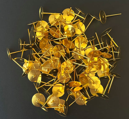 Flat Pad Earring Posts 8MM - Gold Tone Stud Earring Findings
