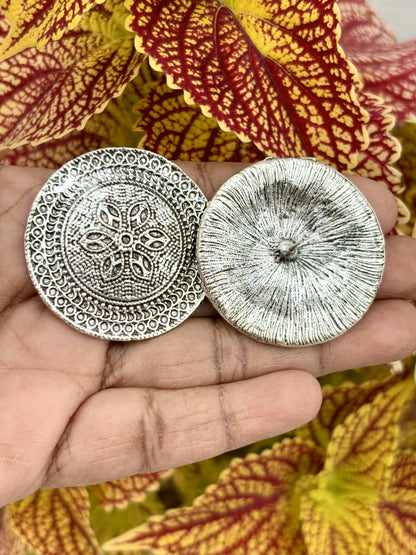 Oxidized Silver Floral Disc Studs
