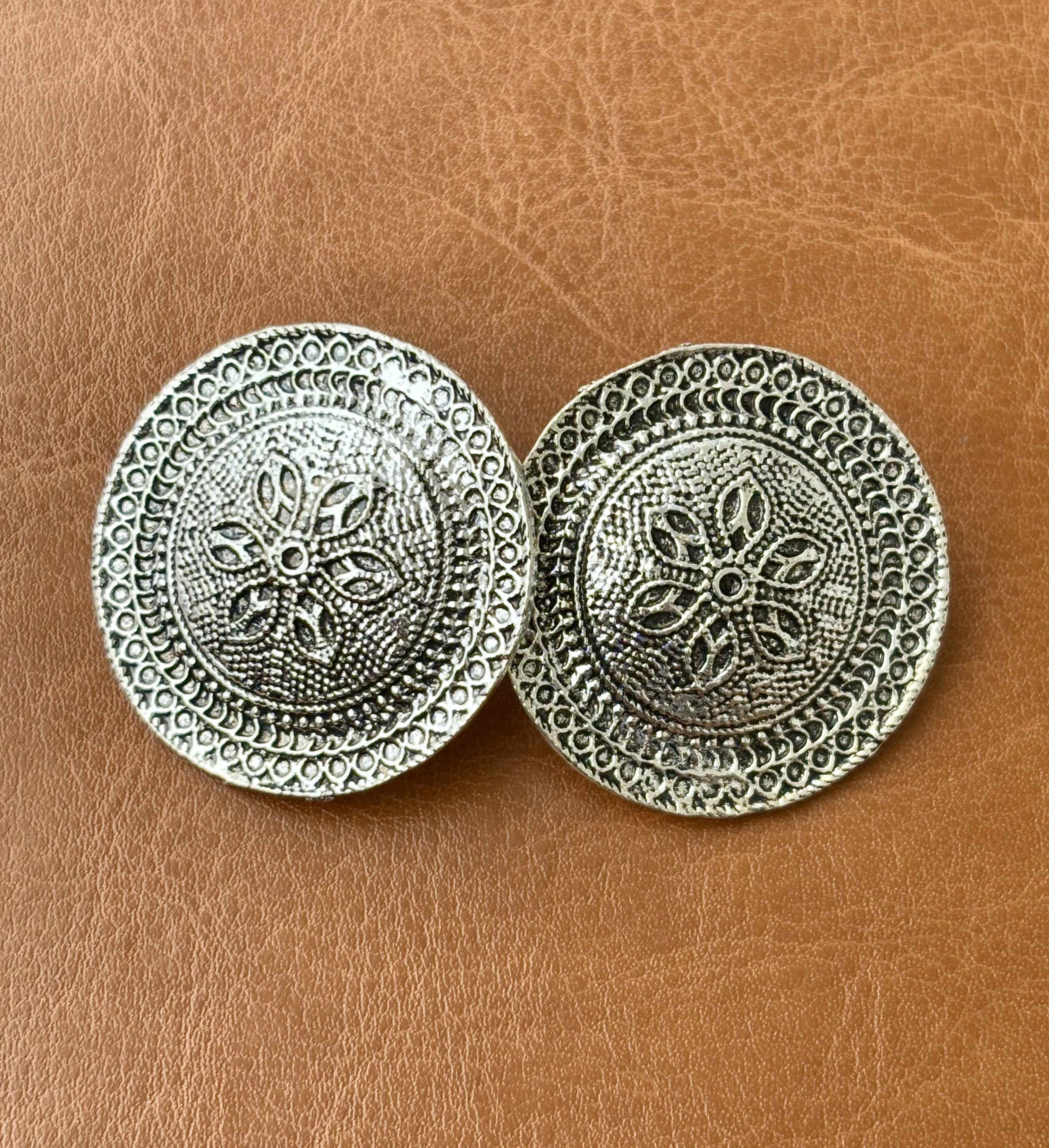 Oxidized Silver Floral Disc Studs