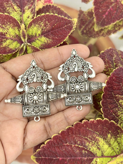 Oxidized Silver Temple Peacock Studs