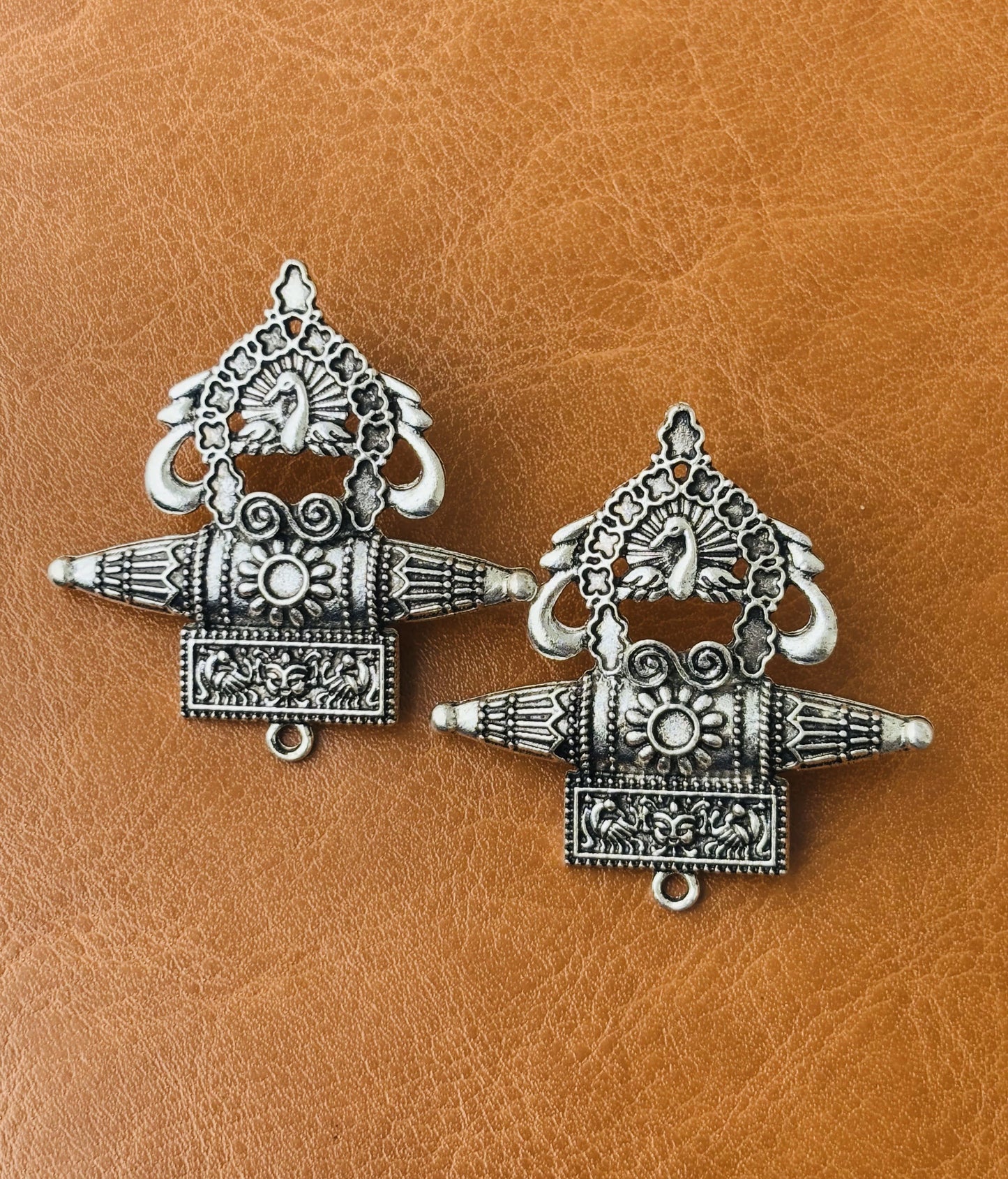 Oxidized Silver Temple Peacock Studs