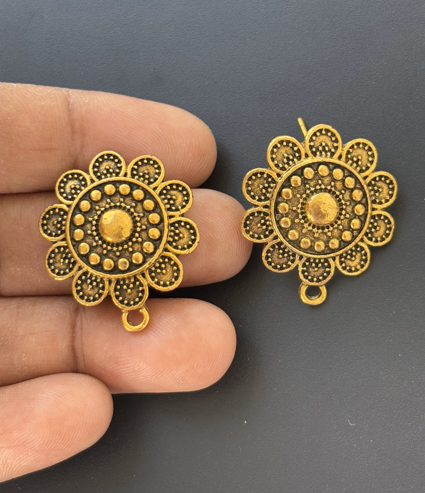 Antique Gold Floral Earring Studs