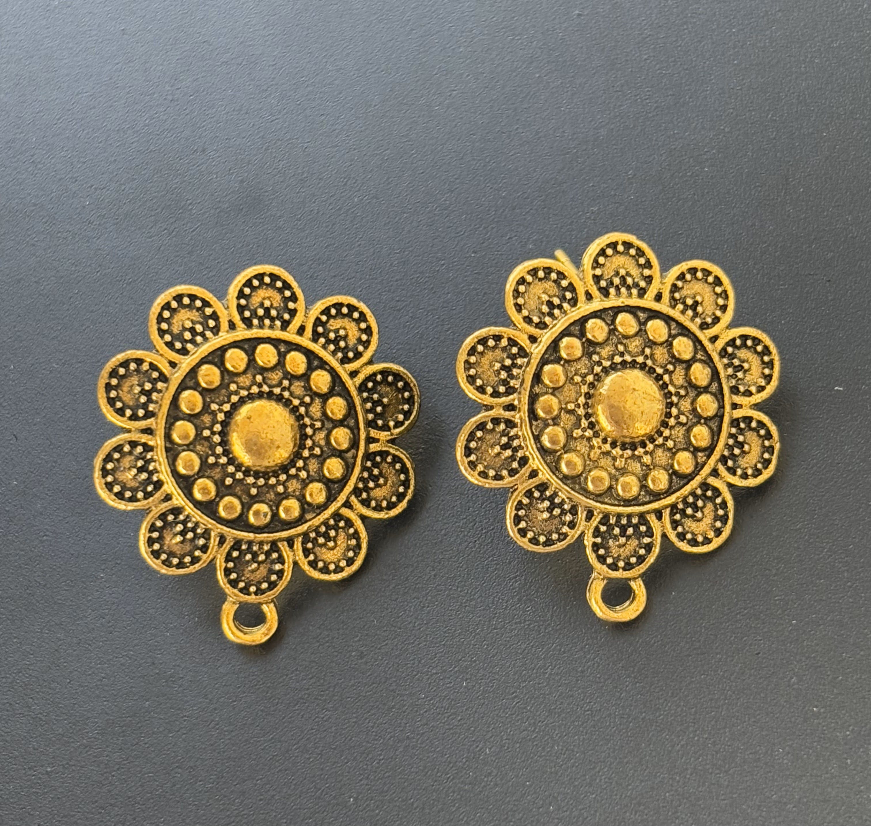 Antique Gold Floral Earring Studs