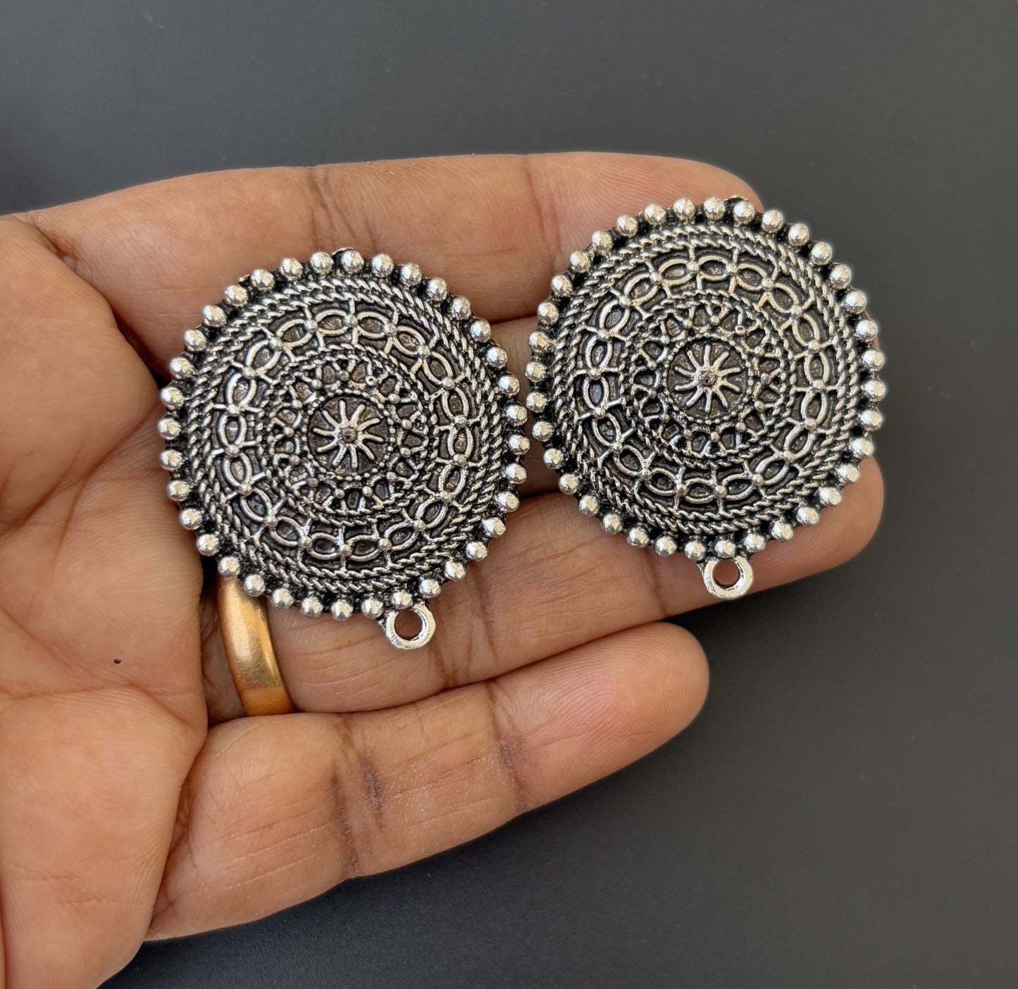 Swirling Oxidized Silver Earring Tops